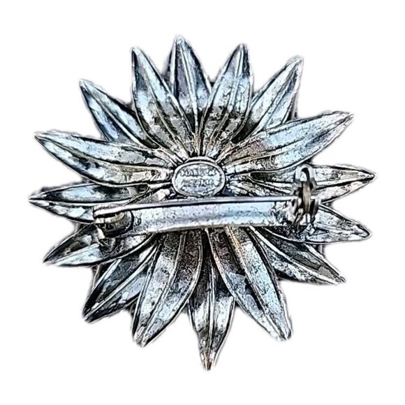 VTG 30s Made in Austria Blue Rhinestone 3D Flower Silvertone Metal Pin Brooch - Picture 4 of 9